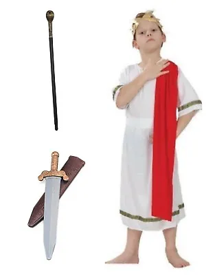 £6.99 • Buy Boys Kids Roman Emperor Costume Ancient Greek Caesar Toga +opt Accessories