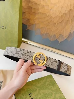 Gucci Canvas Belt Interlocking Double G Buckle Belt Width 3.8cm Size 95/38 • $189