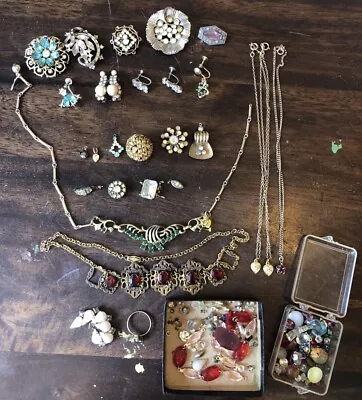 Mixed Lot Vintage Costume Jewelry Brooch Pin Earring; Rhinestones Glass • $15