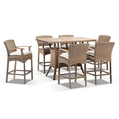 $3990 • Buy NEW Sahara Teak Top 6 Seater Bar Setting In Half Round Wicker | Patio Outdoor