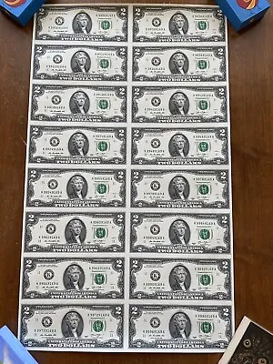 $2 *16 NOTE SHEET* 16x$2 Dollar Uncut Federal Reserve Banknotes - Bank Of Dallas • $79.99