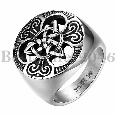 Mens Celtic Knot Trinity Triquetra Biker Ring Stainless Steel Wedding Band 7-14 • $8.99