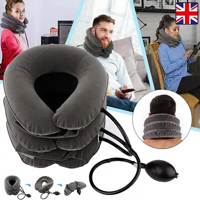 Inflatable Cervical Collar Neck Relief Traction Brace Support Stretcher Device • £10.90