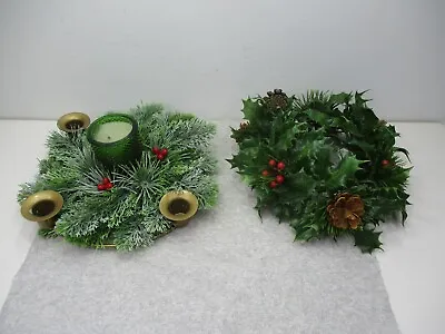 2 Vintage Round Plastic Flower Pine Cones Candle Rings Gold Tone Candle Holder • $18