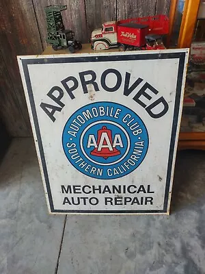 Vintage Double Sided Painted Tin Auto Repair AAA Auto Club Of California Sign • $199