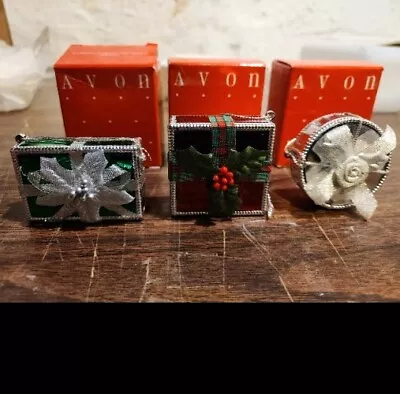 AVON Christmas Ornaments Glass Mirror Mini  Wrapped Gift Boxes Holiday Art • $19.35