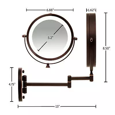 Lighted Wall Mount Makeup Mirror - Double Sided LED 1X & 10X Magnification • $25.99