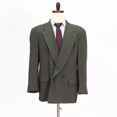 Hugo Boss 40R Green Sport Coat Blazer Jacket Solid DB Wool • $49.99