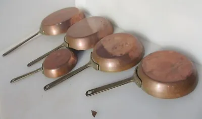 Vintage Copper Pan Set Kitchen Brass Handles French Old Antique Frying Pans • £65