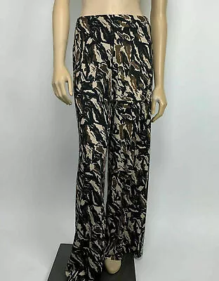 NWT Zara Basic Palazzo Leg Pants Black Brown Camouflage Stretch Trousers Size S • $18.99