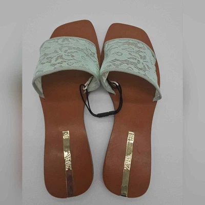 Zara Womans Slip On Flat Sandals With Lace Toe Strap - Size 8.5 US / 39 EURO • $24.99