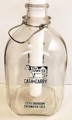 THE COWETTE (Edgewater Colorado) VTG Gallon Jug DAIRY MILK BOTTLE W/Metal Handle • $49.99