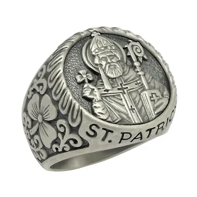 Saint Patrick Sterling Silver Shamrock Men's Ring Irish Celtic Cross • $147.25