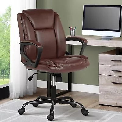 PU Leather Task Chair Home Office Chair Ergonomic Mid Back Computer Desk Chair  • $68.99