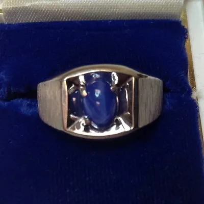 Blue Star Sapphire White Gold Men's Ring ( SYN Sapphire )j354) • $250