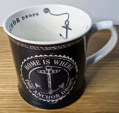 Cooksmart 'Home Is Where The Anchor Drops' Fine China Mug Black & White Nautical • £6