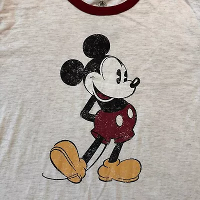 Disney Mickey Mouse Classic Ringer T Shirt Mens Large Short Sleeve Beige Heather • $18