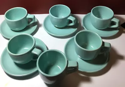 Vtg La Solana Turquoise Blue Coffee 5 Piece Tea Cup & Saucer Sets MCM Stoneware • $49.99