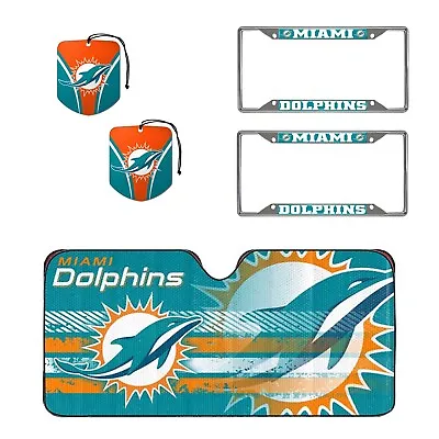 New Nfl Miami Dolphins Set Sunshade / 2 Air Fresheners / 2 License Plate Frames • $44.89