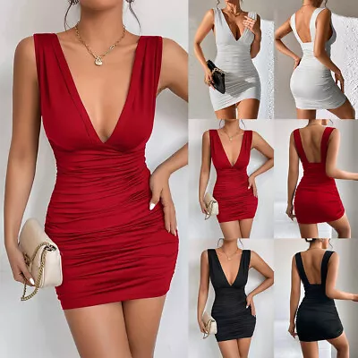 $16.90 • Buy Women's Sexy V Neck Backless Mini Dress Ladies Cocktail Party Bodycon Dresses US