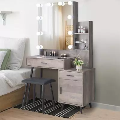 LED Vanity Makeup Dressing Table Desk Set 2 Drawers W/ Dresser Cabinet And Stool • $179.99