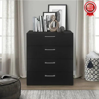 $111.30 • Buy Wood Chest Of Drawers Dresser 4 Drawer Furniture Cabinet Bedroom Storage BLACK