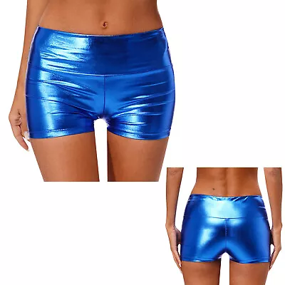 US Women Shiny Metallic Booty Shorts Hot Pants Slim Fit Club Disco Dance Bottoms • $8.66