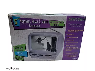 Spectra 5-BWR-S 5  Portable B&W Television W/ AM/FM Radio With Extras NEW IN BOX • $39.95