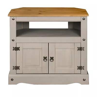 Corona TV Stand Grey Corner Television Unit - Mexican Solid Pine Wax • £69.99