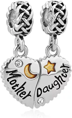 Heart Mother Daughter Charm Use With Pandora Bracelet Mom Love You To The Moon N • $15.49