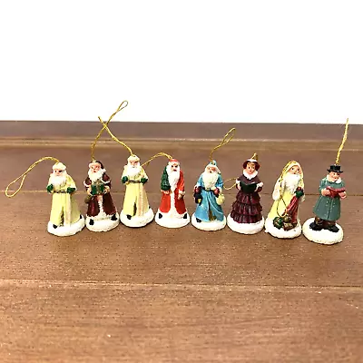 Set Of 8 Vintage Miniature 1  Resin Christmas Figurines Ornaments Santa Caroler • $14.95