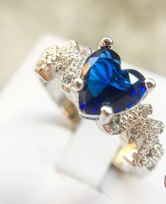 2.2Ct Heart Lab-Created Sapphire Solitaire Engagement Ring 14K White Gold Plated • $175.28