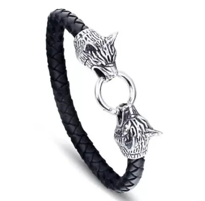 £9.58 • Buy Vintage Viking Metal Wolf Head Bracelet For Men's Braided Leather Punk Bracelet