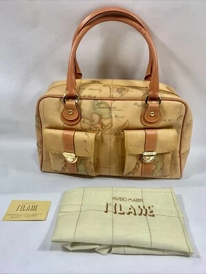 $150 • Buy Alviero Martini 1A Classe Classic Geo World Map Italy Leather HandBag Purse