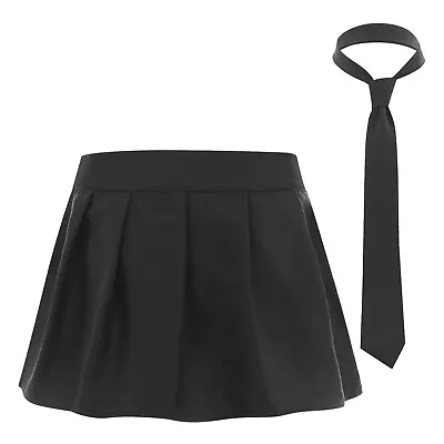 Women School Girl Uniform Cosplay Costume Plaid Pleated Mini Skirt With Tie • £11.58