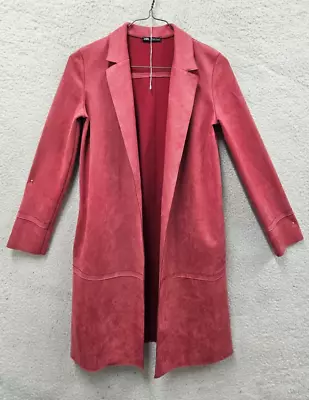 Zara Women Coat Extra Small Red Suede Open Front Long Sleeve Regular Fit Blazer • $34.19