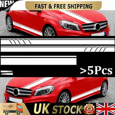 5pcs Car Side Body Racing Long Stripe Vinyl Hood Roof Decals Sticker Decor White • £11.99