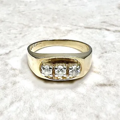 14K Vintage 3 Stone Diamond Ring - Solid 14K Yellow Gold 3 Stone Wedding Ring • $472.50