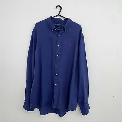 Polo Ralph Lauren Linen Shirt Long-Sleeve Mens Size XXL Navy Button-Up Summer. • £51