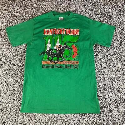 Vintage 80s Kentucky Derby Shirt Mens Large L Green Made In USA Graphic Horse • $27