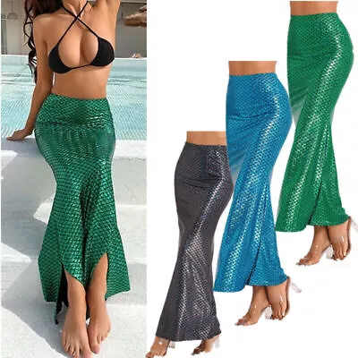 Women's Mermaid Tail Costume High Waist Shiny Metallic Long Skirts For Halloween • $5.27