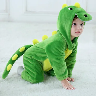 Baby Green Dinosaur Costume Boys Infant Toddler Winter Pajamas Kigurumi Outfit • £18.70