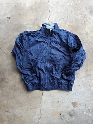 Vintage Nike Windbreaker Zip Up Jacket Adult Size L Blue Navy Mens • $19.88