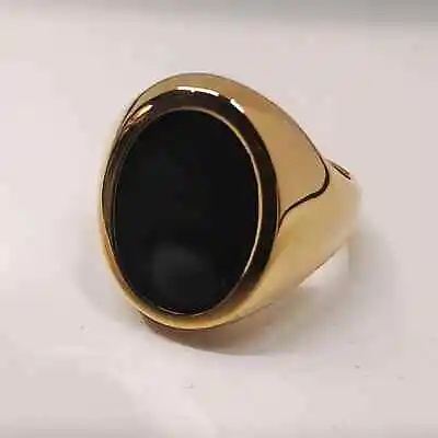 Men's Fashion Signet Ring Black Onyx Enamel Gold Tone Stainless Steel Size 6-13 • $18.95