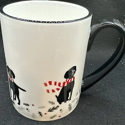 Martha Stewart Winter Coffee Mug Black Lab Dog White Striped Scarf • $19.95