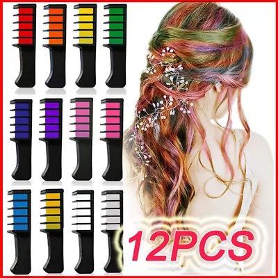 12PCS Hair Chalk Comb Temporary Bright Hair Color Cream For Girls Kids Gifts New • £5.89