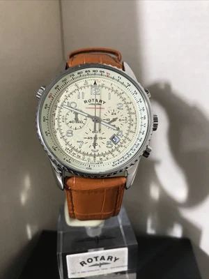 £79.99 • Buy Rotary Men's GS03447/08 Chronograph Chronospeed Cream Dial Brown Leather Watch