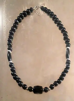 Men's Beaded Necklace Black Onyx Wood Shungite Protection Stones US Seller • $9.79