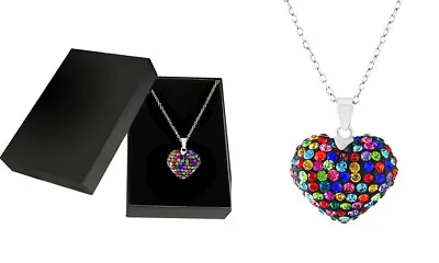 $12.99 • Buy Multi Colored Bubble Heart Necklace In 925 Sterling Silver Made With Swarovski