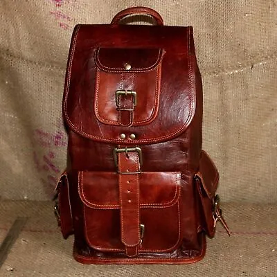 Leather Backpack Bag Brown Men Vintage Laptop S Satchel Genuine Rucksack Real • $56.81